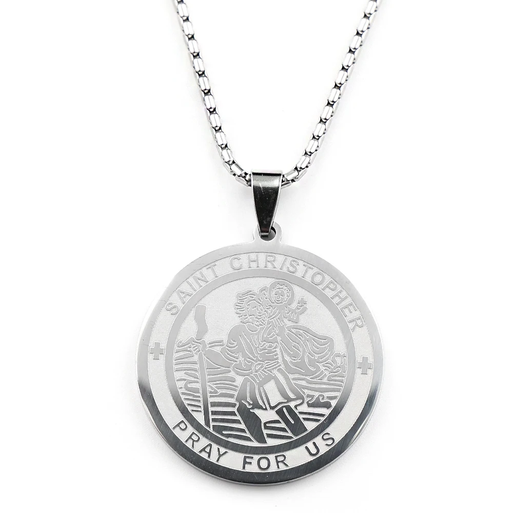 Saint Christopher Pray Us Pendant Necklace for Women Men Stainless Steel Gold Color Religious Amulet Chain Jewelry NZZZ776S02