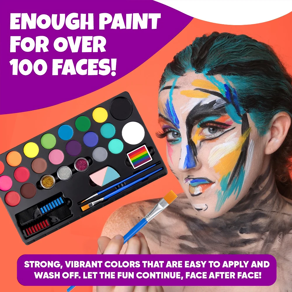 20 Colors Face & Body Paint Palette Kit,Long-Lasting Colors Face Body Paint ForParty Fancy Dress Beauty Makeup with Paint brush