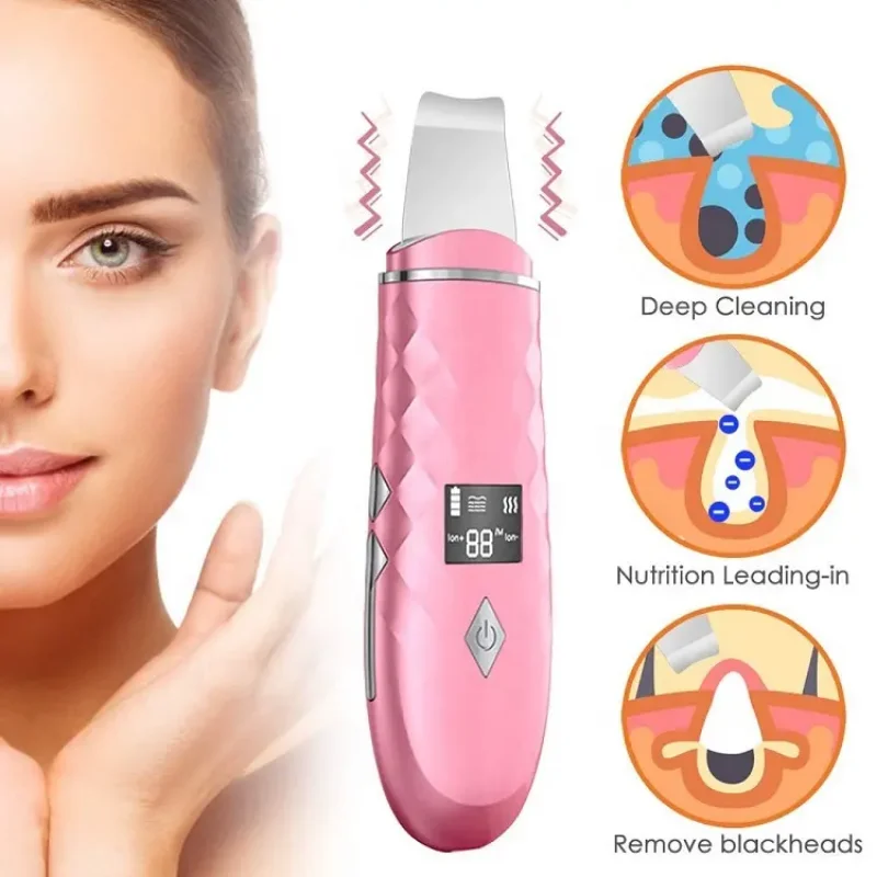 Electric LCD Skin Spatula Blackhead Shovel Pore Cleaner Facial Ultrasonic Deep Cleansing Instrument Skin Scrubber