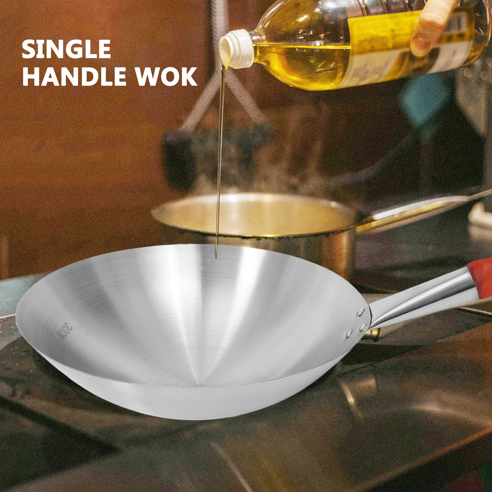 

Kitchen Wok Fry Pan Flat Bottom Stainless Steel Frying Home Deep Griddle Cookware