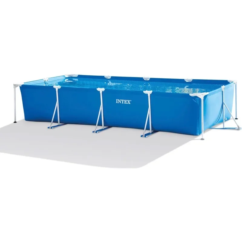 Piscina retangular Frame com válvula de controle de fluxo para drenagem rápida, azul, 14.75x86 "x 33", acima do solo, piscina ao ar livre do quintal