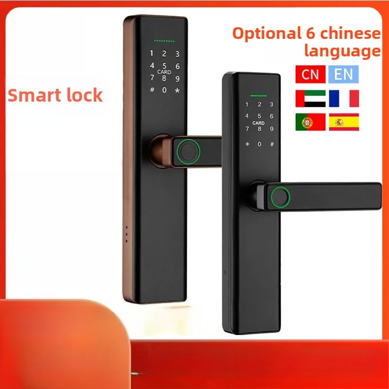 

Graffiti Indoor Fingerprint Lock Free Hole Password Lock Bluetooth WIFI Smart Eight Languages Hotel Apartment Wooden Door Lock