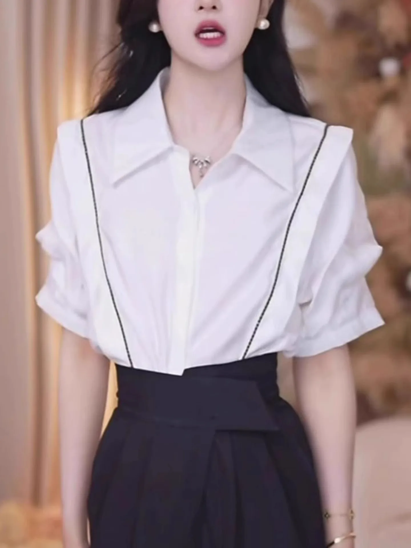 

Элегантная летняя блузка из шифона с цветными блоками, модный корейский дизайн, прямой крой, на пуговицах