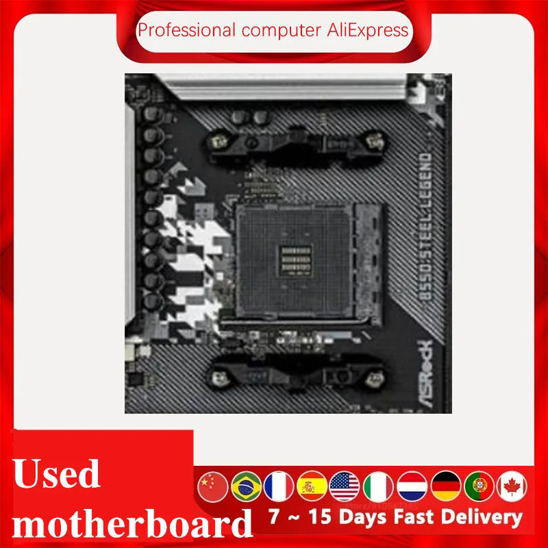 For ASRock B550 Steel Legend B550A ATX Used Motherboard Socket AM4 B550 DDR4 128GB Original Desktop PCI-E 4.0 M.2 Nvme Mainboard