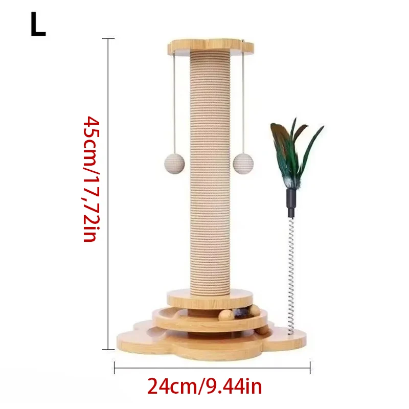 Pet Cat Toy Solid Wood Cat Turntable Funny Cat Stick Balls Durable Sisal Scratching Board Cat Supplies Cat Grab Column