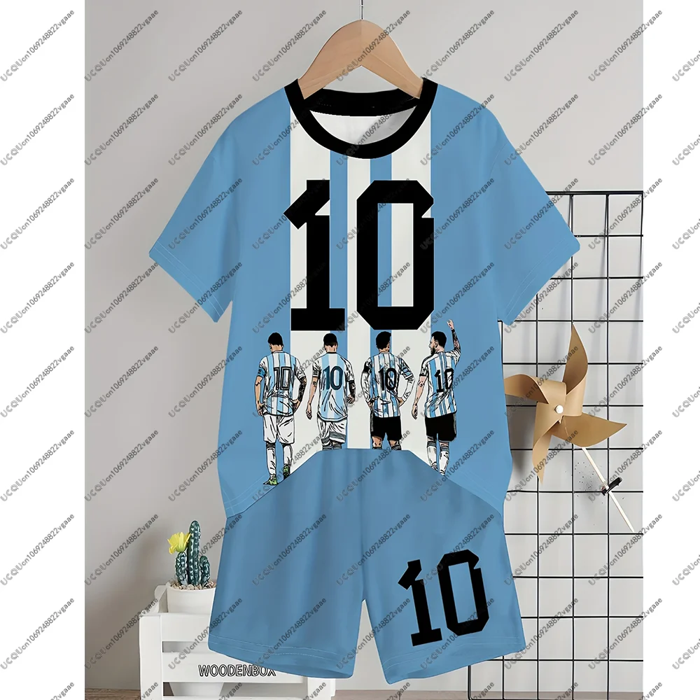 كرة القدم جيرسي ميسي 10 المحملة الرجال الاطفال مجموعة كرة القدم الصبي الرياضة السراويل عادية تي شيرت هدية الشباب التجفيف السريع الزي الوالدين والطفل