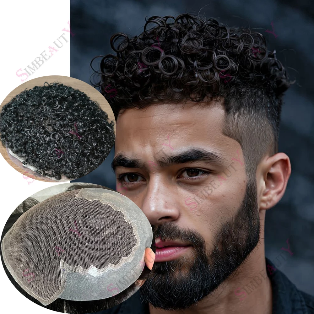 

18 мм 15 мм афро вьющийся мужской парик, черные человеческие волосы, супер прочный Q6, кружевной передний парик из искусственной кожи, мужской сменный капиллярный протез