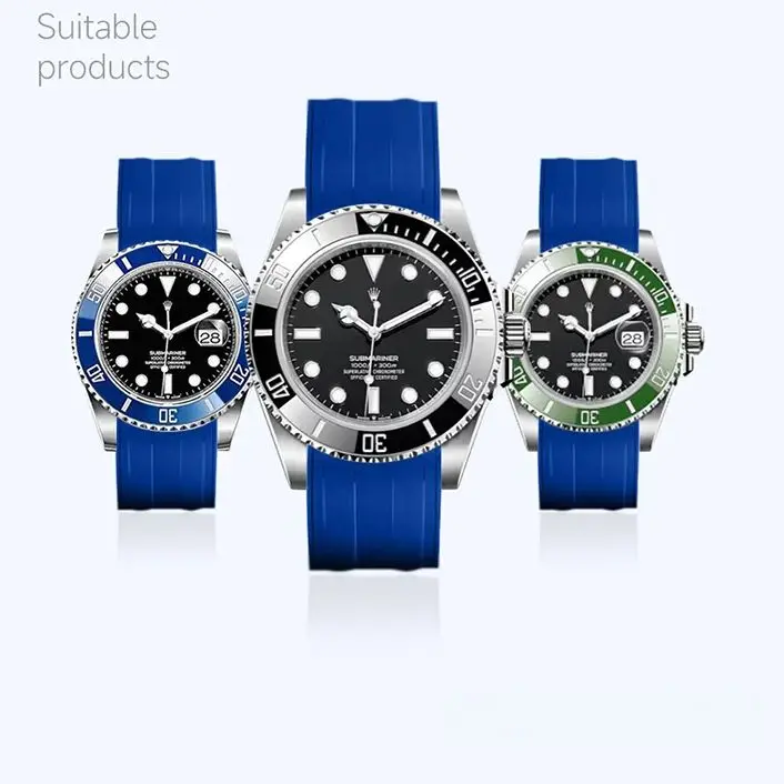 21mm For Rolex Explorer 2 fkm Rubber Watch Strap 41mm Dial Curved End Design No Gap Fluorubber  Watch Band