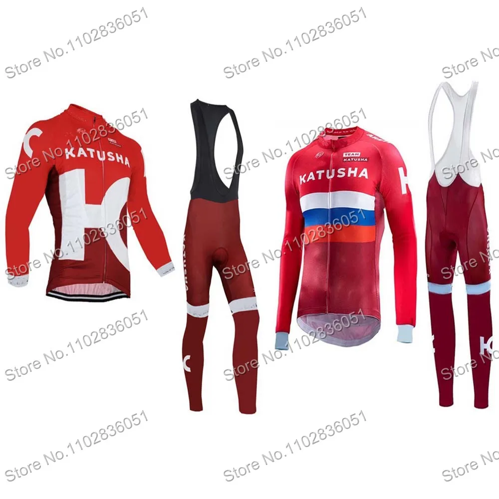 Katusha Team Russia 2 Colors Pro Cycling Jersey Long Sleeve Set Cycling Clothing Road Bike Suit Bicycle Pants Bib MTB Maillot