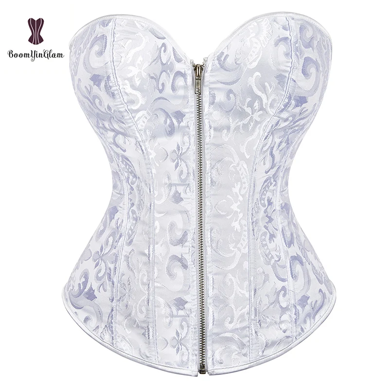 Plus Size XS-XXXL Zip Up Body Shapewear Lace Boned Korset Women Sexy Chest Binder Bustier Waist Trainer Corset With Zipper