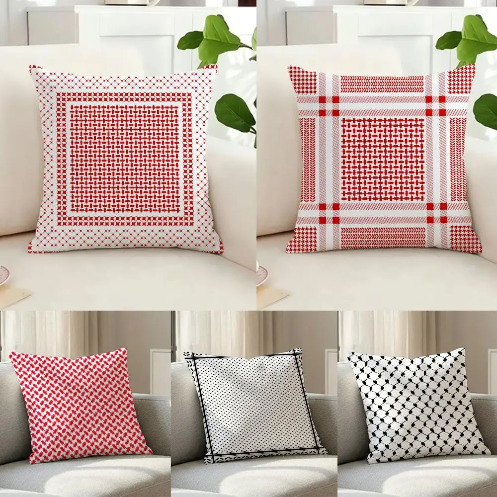 Ethnic Pattern A-Arabic Keffiyeh Cushion Cover Washable Faux Linen Cover Modern Lightweight for Living Room Sofa
