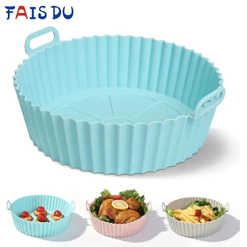 

FAIS DU 1/2pcs Air Fryer Silicone Liners Reusable Air Fryer Basket with Handles Silicone Baking Tray Pots Oven Accessories