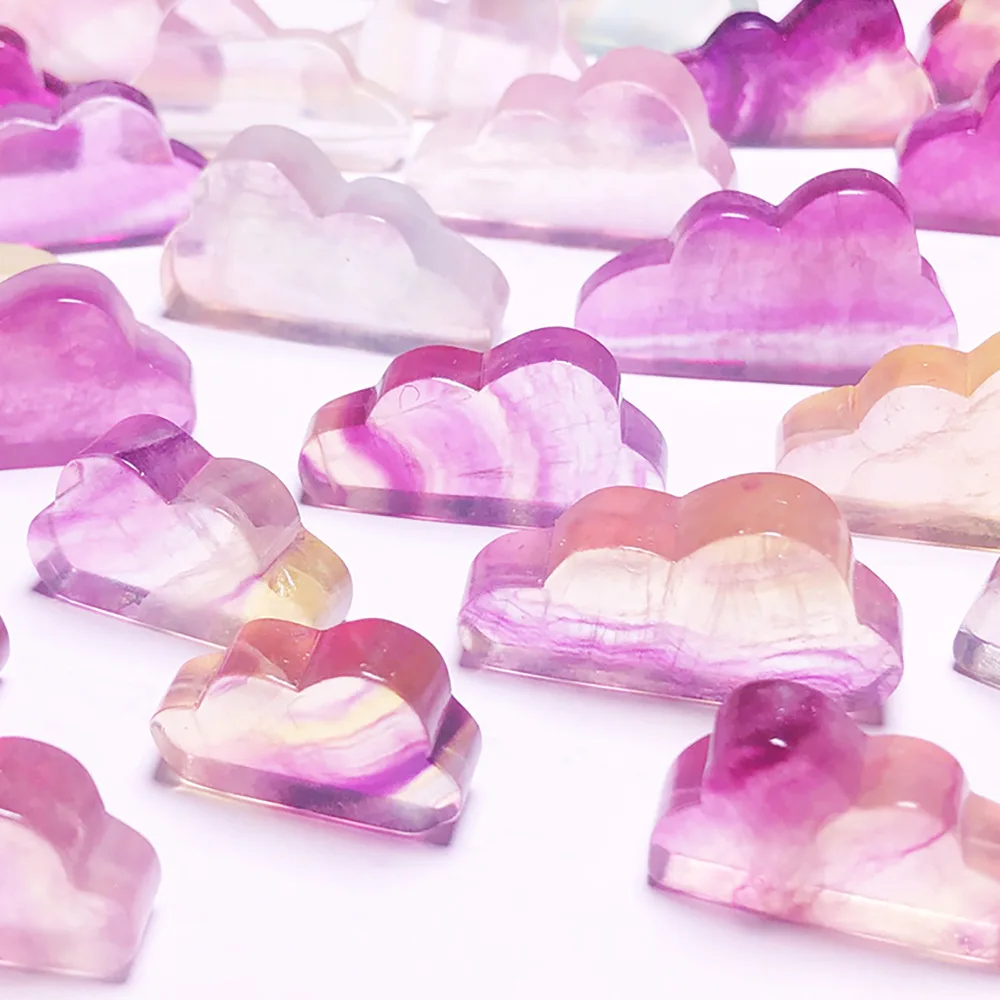 Natural Rainbow Fluorite Carved Cloud Quartz Reiki Healing Crystal Carving Candy Color Gemstone DIY Decor Gifts