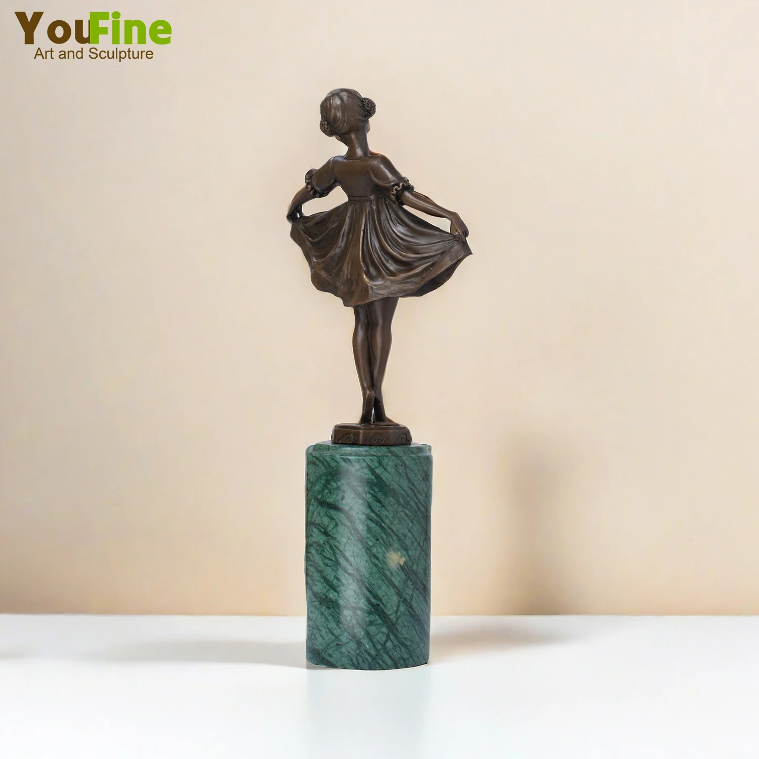 32cm Bronze Ballerina Sculpture Graceful Casting Ballerina Dancing Girl Bronze Statue With Marble Base For Home Art Decor Gift