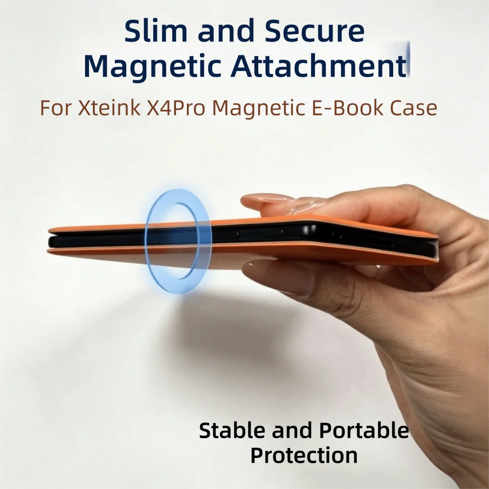 PU Leather Surface Protective Cover Detachable Magnetic Split Scratch Resistant & Waterproof EBook Reader Case for XTEINK X4 Pro