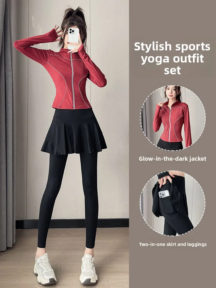 

Women's Sports Fitn Running Set Qui Dry Morning Run Outfit Faionable Yoga Clothes High-End Sensation Gym Outerwear