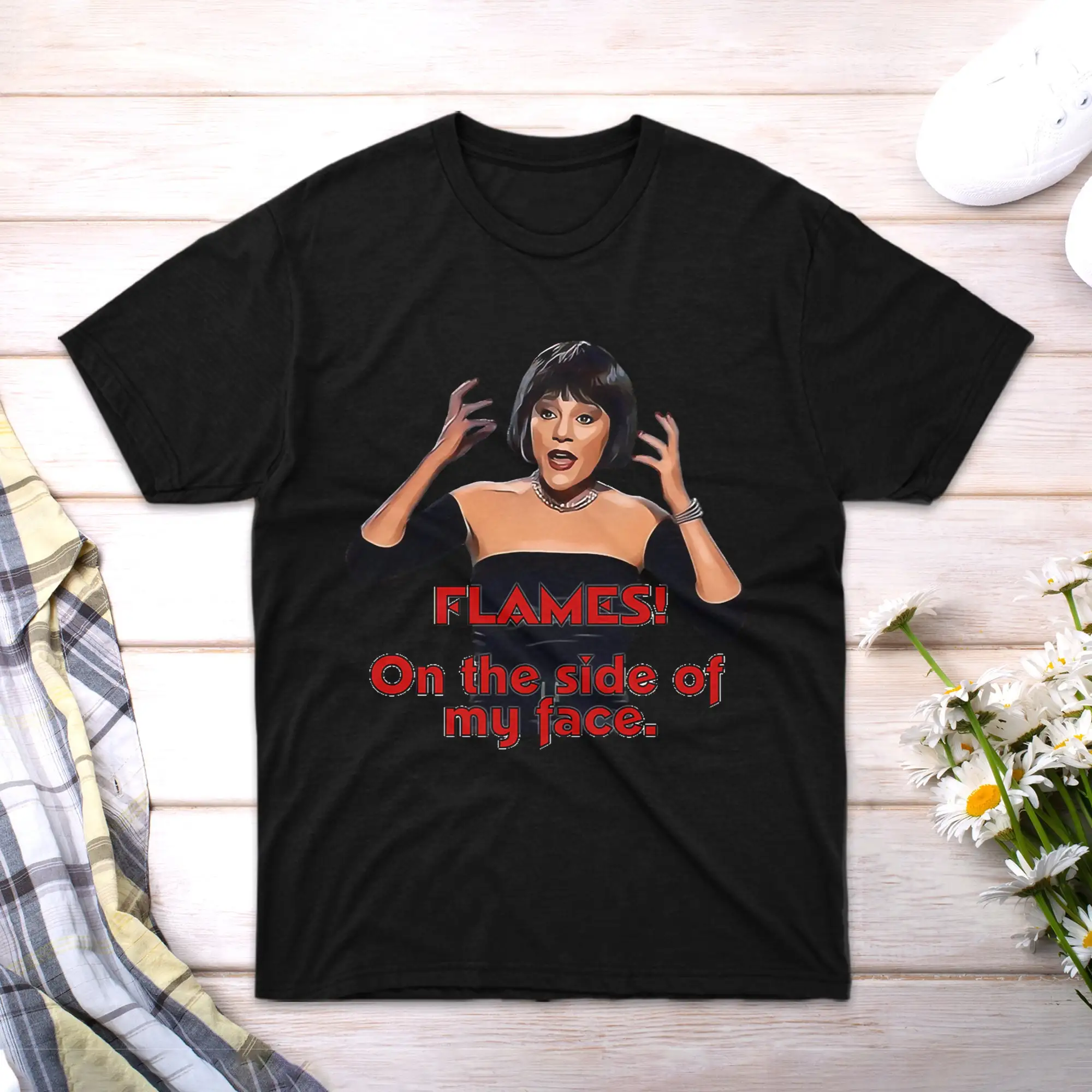 T Shirt Flames On Women the side Friend of Event my for Men face Boy Madeline Kahn Girl Mrs Short Family Sleeve