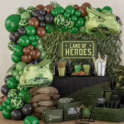 135pcs Tank Camouflage Balloon Arch Garland Green Tank Foil Globos Call of Duty Hunting Soldier Army Birthday Camo Party Decor