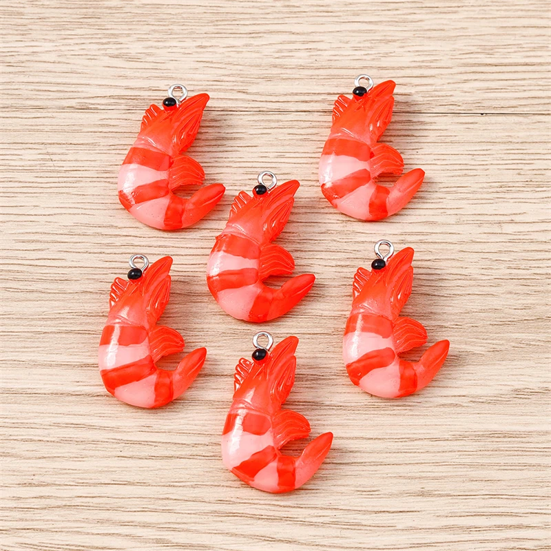 10 Stück 20x31mm Cartoon Harz-Garnelen-Anhänger für Schmuckherstellung, Halsketten, Ohrringe, Armbänder, Zubehör, DIY-Bastelbedarf – Detail 4