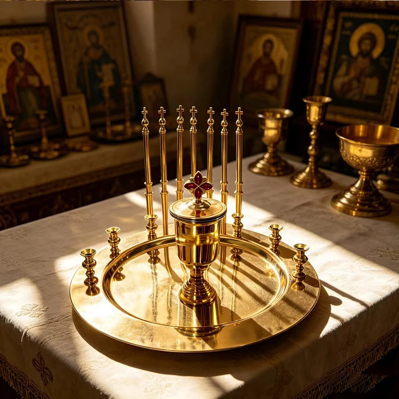 Orthodoxe Vigil-Lampe aus Rotem Glas mit Goldmetall-Kerzenhalter, Verzierte Byzantinische Lampe für Heimaltar, Kirchendekoration, Religiöses Geschenk – Detail 3