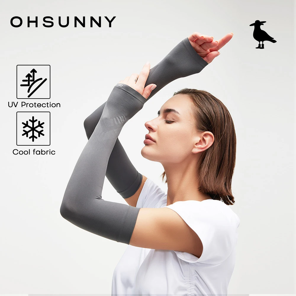 OhSunny Sun Protection Arm Sleeves Seamless UV Shield with Ice-Sense Cooling Touch Summer Breathable Outdoor Sport Arms Covers