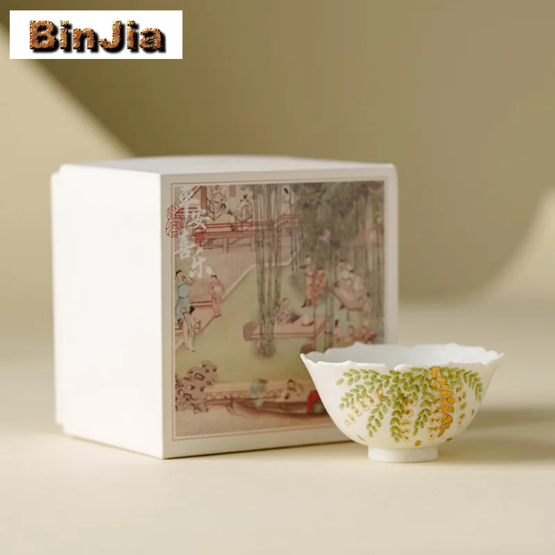 50 مللي رش الذهب رسمت باليد زهرة الوستارية فنجان الشاي زن وعاء الشاي القدح الشاي تذوق العطر كوب تشازان ماستر أكواب طقم شاي #6