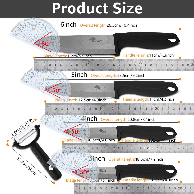 Ceramic Knife 3 4 5 6 inch Set Chef Paring Slicing Utility Zirconia Black Blade Knife Block Stand Vegetable Fruit Kitchen Tool
