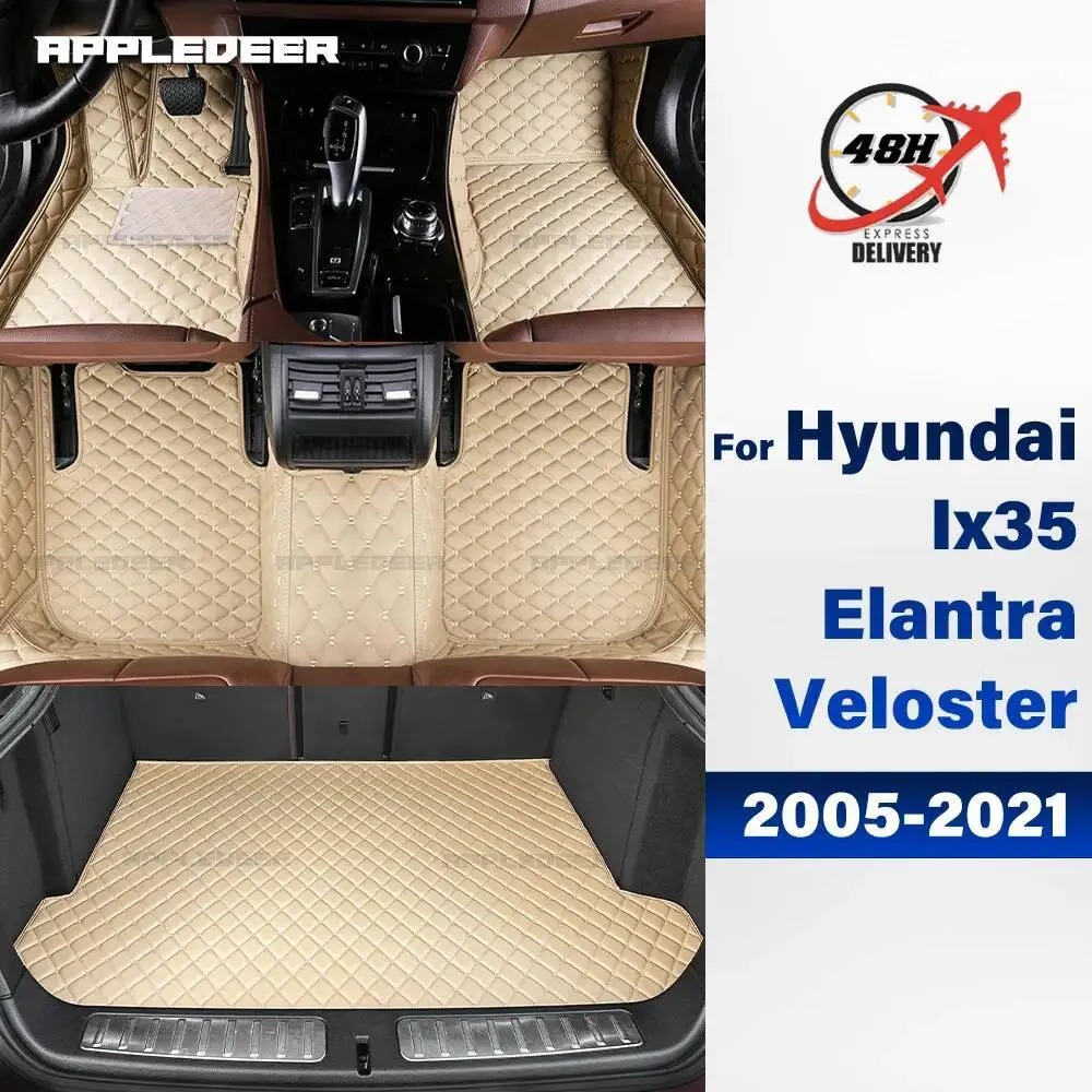 Car Floor Mat Trunk mat For Hyundai Ix35 2010-2021 Elantra 2005-2024 Veloster 2011-2017 Auto Carpet Cover Interior Accessories