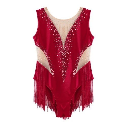 Imagen 2 del producto Body de gimnasia con flecos y borlas de malla transparente para niñas, ropa de Ballet, monos de Yoga, leotardo de baile latino para niños, Ropa de baile para niños