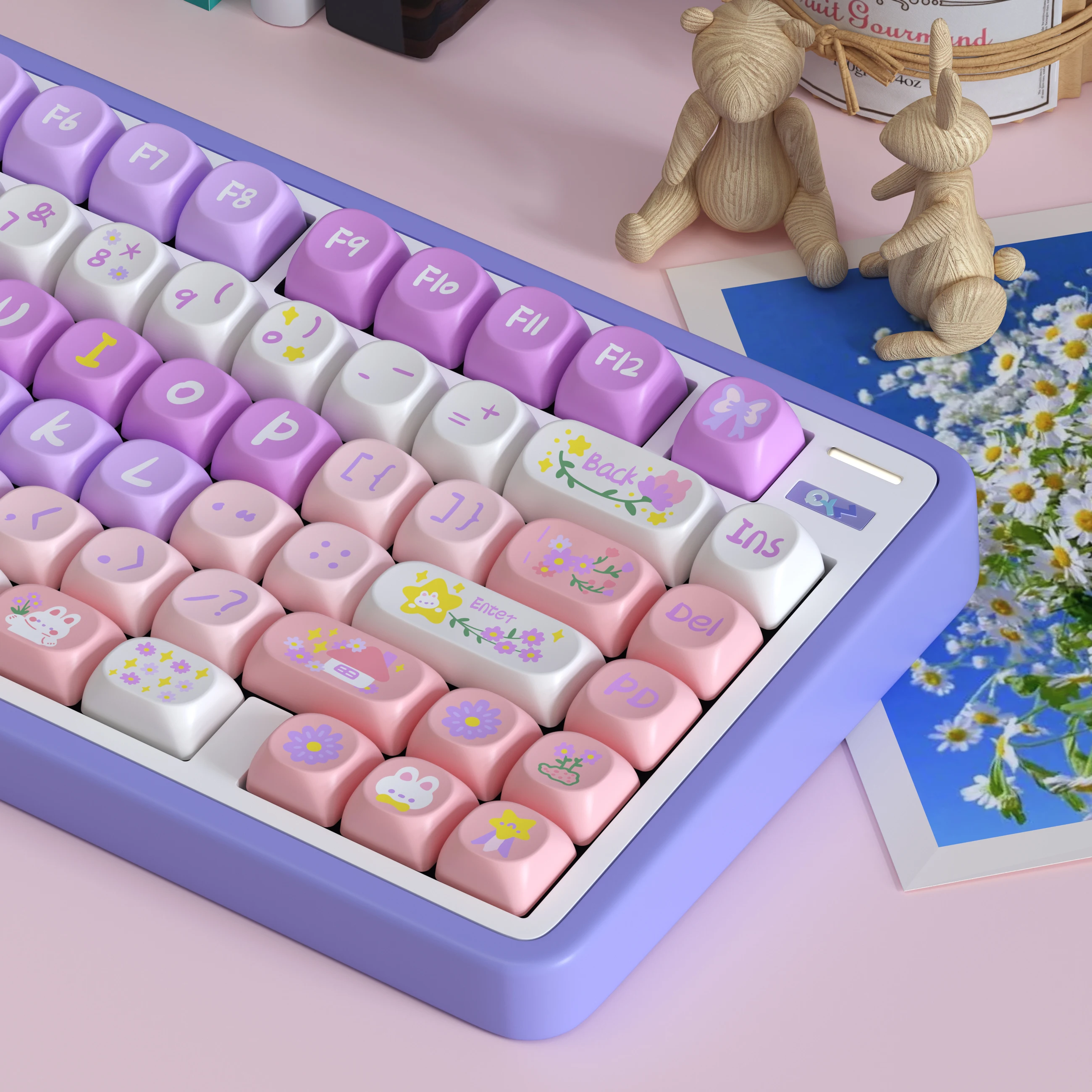 Cute keycaps little daisy 136 keys SOA profile For MX Switches Mechanical Keyboard pbt keys