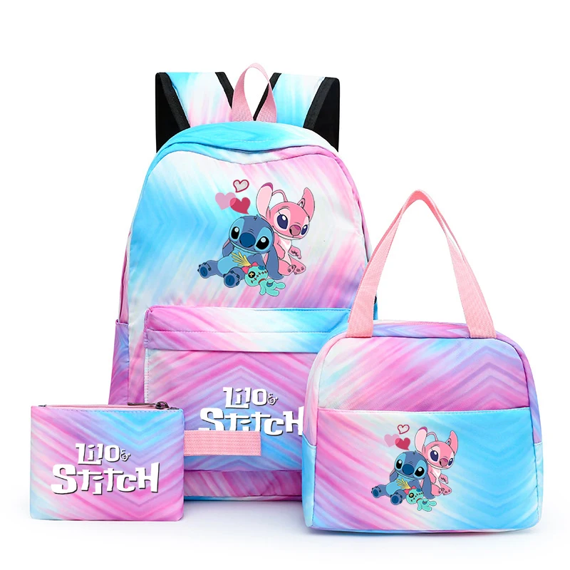 3Pcs/set Disney Lilo Stitch Backpack with Lunch Bag Pencil Case Student Boy Girl Schoolbag Colorful Bookbag Teenager Cartoon Bag