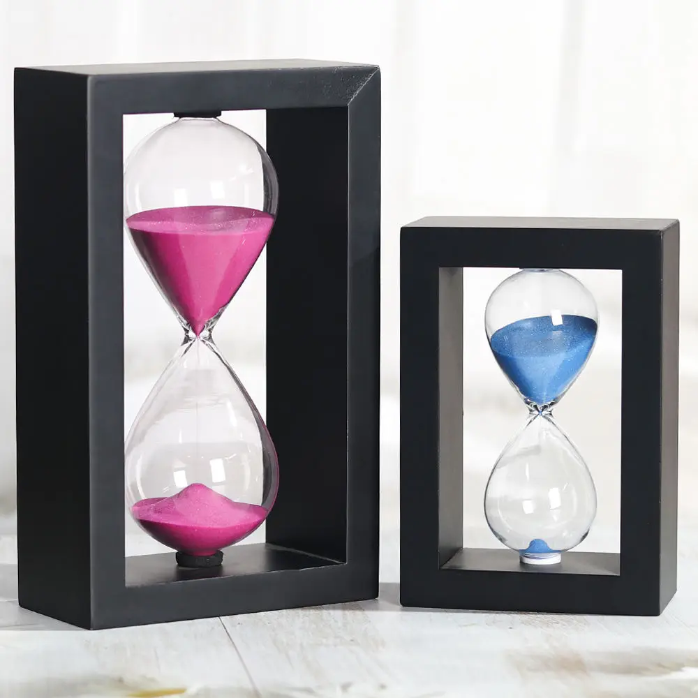 5-30 Minutes Wooden Black Frame Handmade Glass Hourglass Creative Sand Clock Children Clean Teeth Do Homework Timer Home Decor