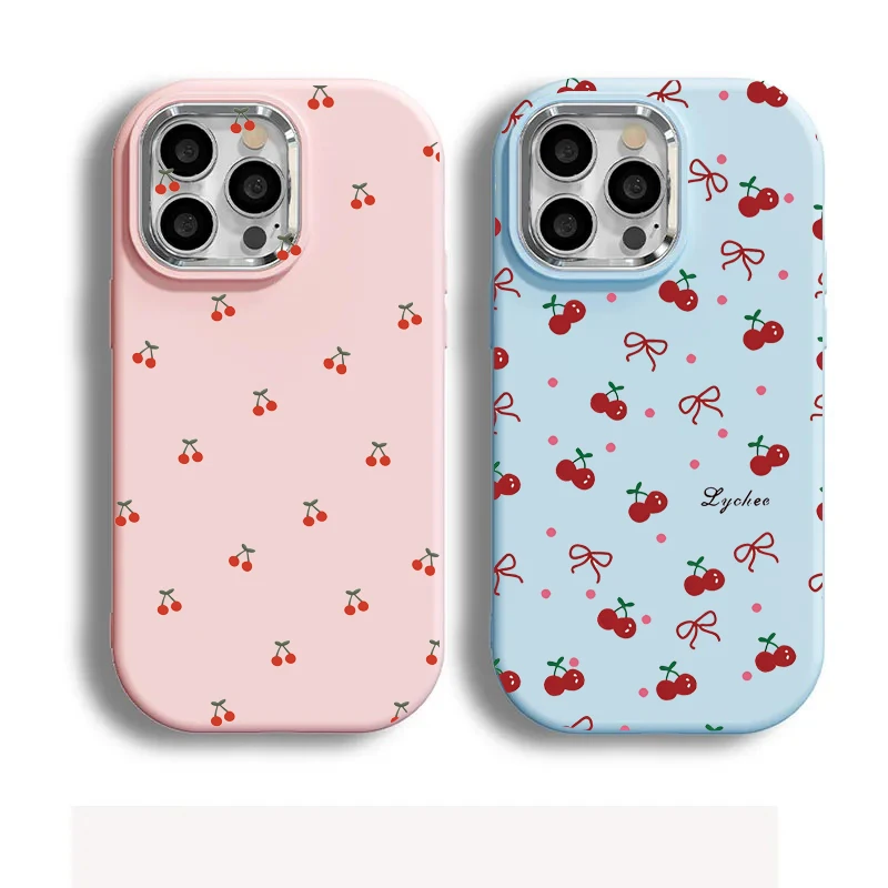 

Phone Casing For Huawei Honor 600 LIte 5G 50 Nova 10 7 9 SE P30 Pro Red Small Cherry Flower Bow Silicone Plating Metal Lens Case