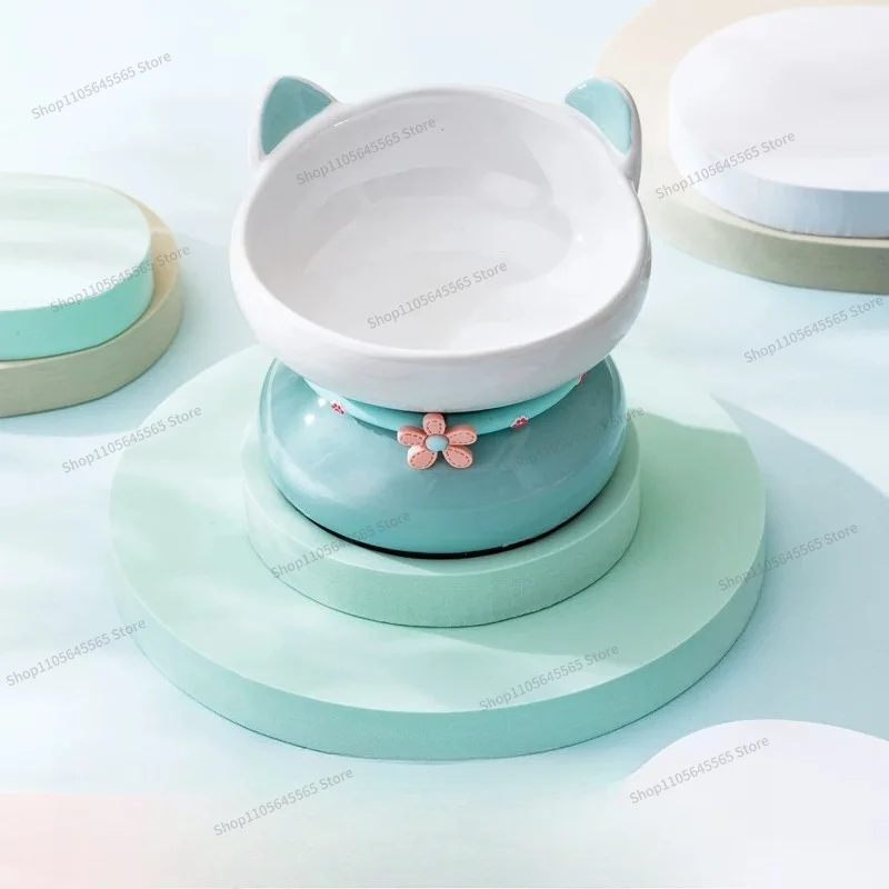 For Ceramic Cat Bowl Slanted Mouth Dog Food Bowl Anti Tipping Bowl