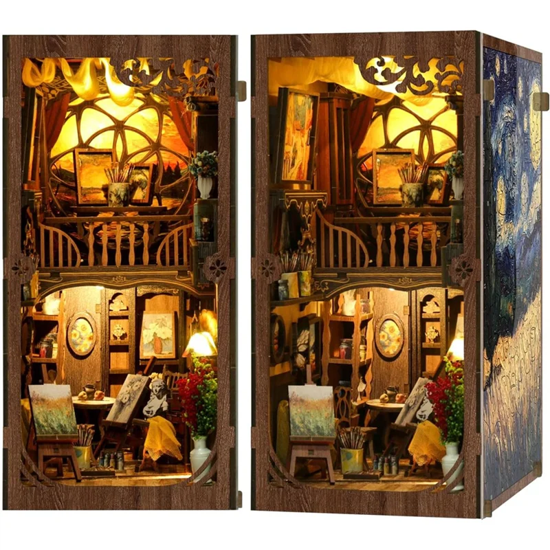 

AT82-Wooden Bookshelf Insert Decor DIY Book Nook Kit For Adults,A World Within The Frame Craft Kits With LED Lights