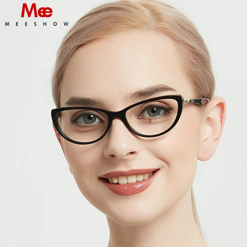 MEESHOW DESIGN Anti Blue Light Blocking Women Reading Glasses Cat Eyes eyeglasses CR-39 Resin Aspheric Glasses Lenses