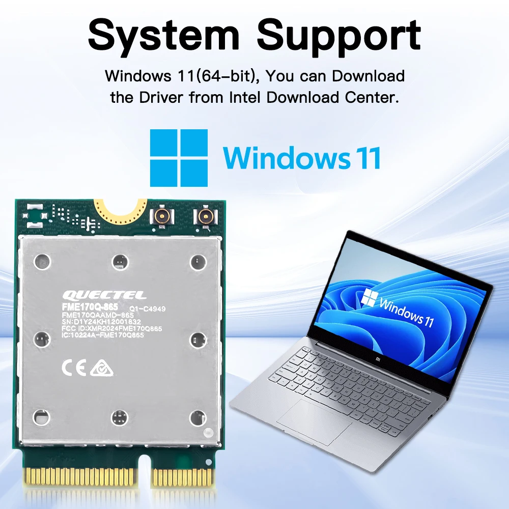 FENVI WiFi 7 QCNCM865 Bluetooth 5.3 Draadloze netwerkkaart Tri-Band 2,4G/5G/6GHz Max tot 5,8 Gbps M.2-sleutel E WiFi-adapter