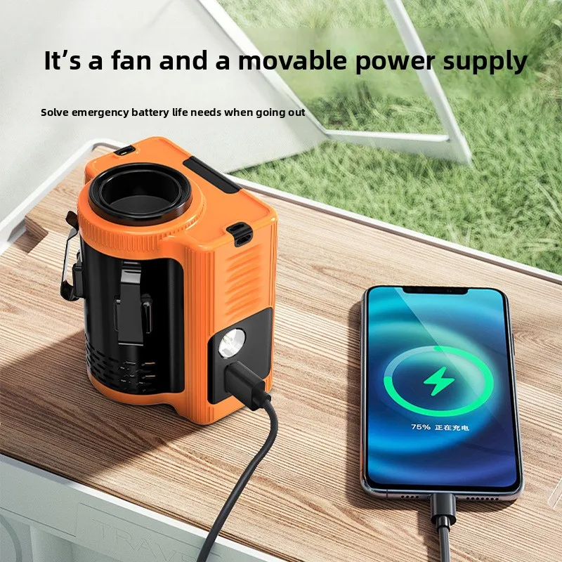 Battery Flashlight Outdoor Camping Work Waist Fan USB Charging 10000mAh Long Range Power Bank LED Light 5-speed Small Fan Light