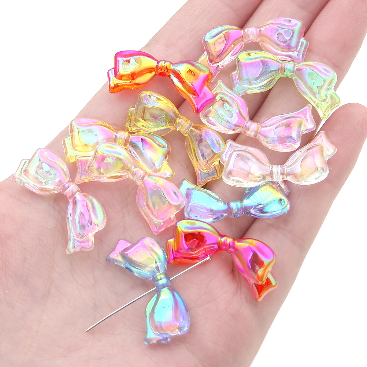 4-10pcs Acrylic Transparent Colorful Through-hole Bow Accessories Handmade DIY Earrings, Hair Accessories, Material Beads