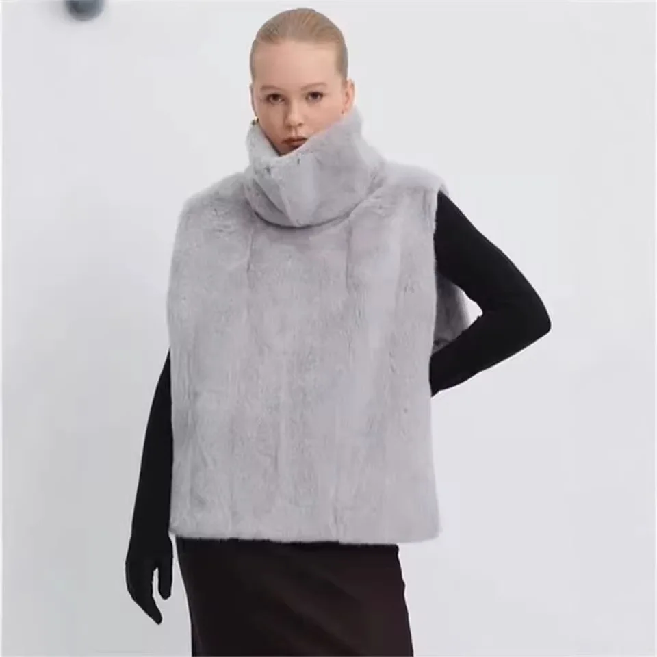 Women Faux Fur Vest Coats Jackets Turtleneck Sleeveless Coat Thick Warm Y2k Streetwear Jacket Elegant Outerwear Autumn Winter