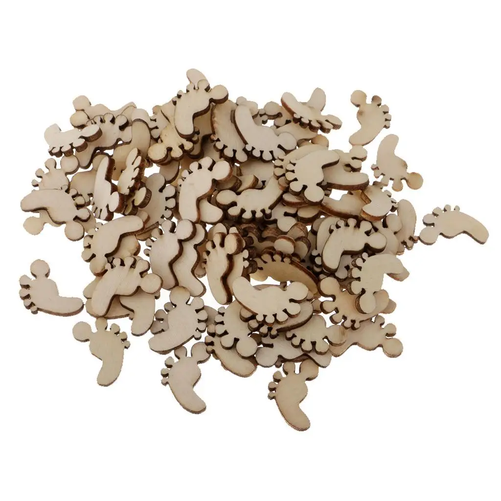 100 Pieces Wooden Wood Pieces Footprint Cutout Craft Embellishments