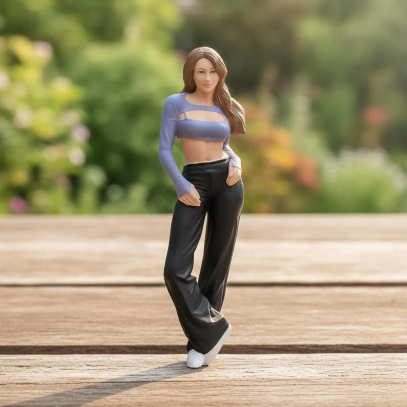 Hand Painted Resin Woman Statue Cross Legged Standing Figure Miniature Decor for Dollhouse Diorama