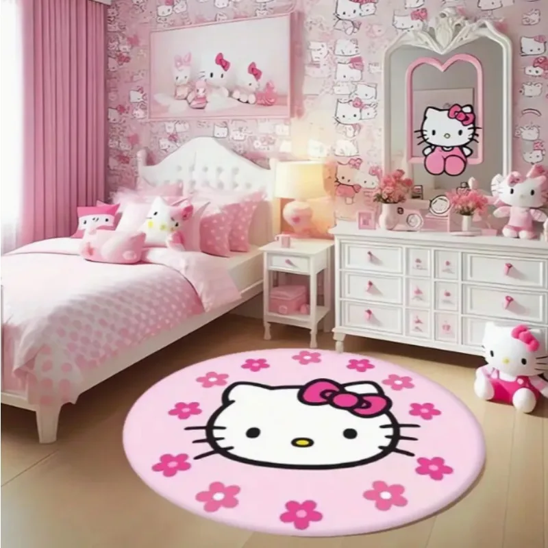 Alfombra redonda de Hello Kitty y estampado de pingüino fresco, bonita sala de estar, sofá, dormitorio, mesa de té, silla de estudio, alfombra de suelo, alfombras decorativas