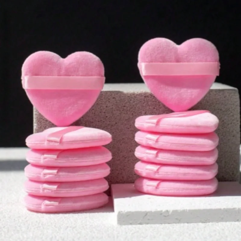 

5/10/16Pcs Heart Velvet Cotton Powder Puffs, Wet Dry Dual Use Soft Makeup Sponge Puff for Foundation, Contour & Eye Detail Makeu