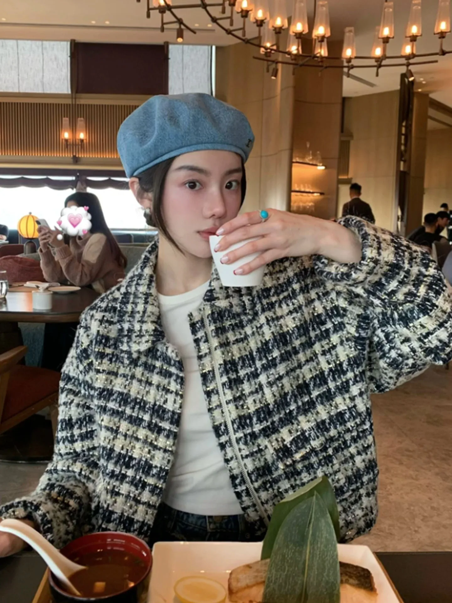 

Ele Retro Plaid Outerwear Women's Loose Casual Top Color Blo irt Luxury Sle Spring 2026 New Arrival