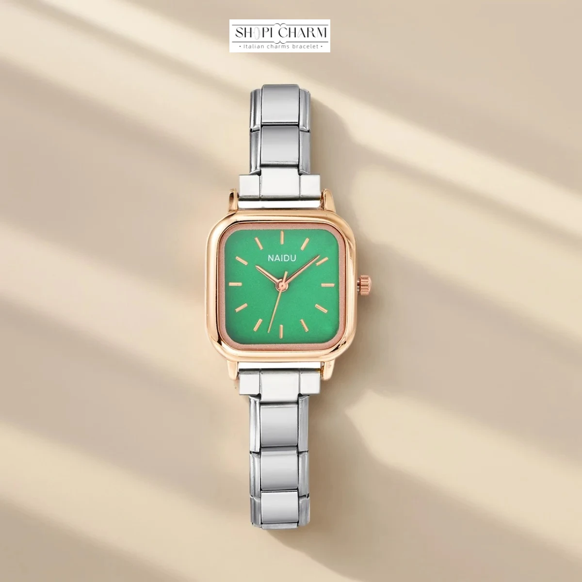 Shopi Fashion Delicate Silver Square Hand Watch Italian Charm Bracelet Stainless Steel Quartz Casual Wholesale Drop Shipping