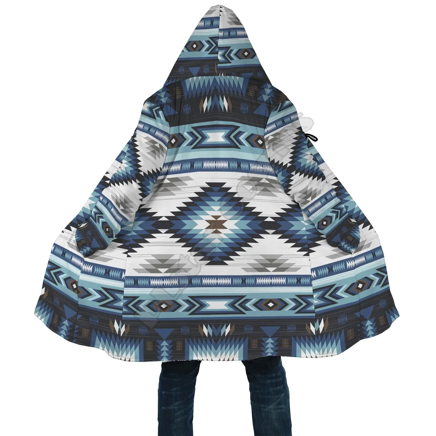 

Blue Colors Pattern AOP Cloak 3D Printed Winter Hooded Cloaks Fleece Wind Breaker Unisex Warm Overcoat