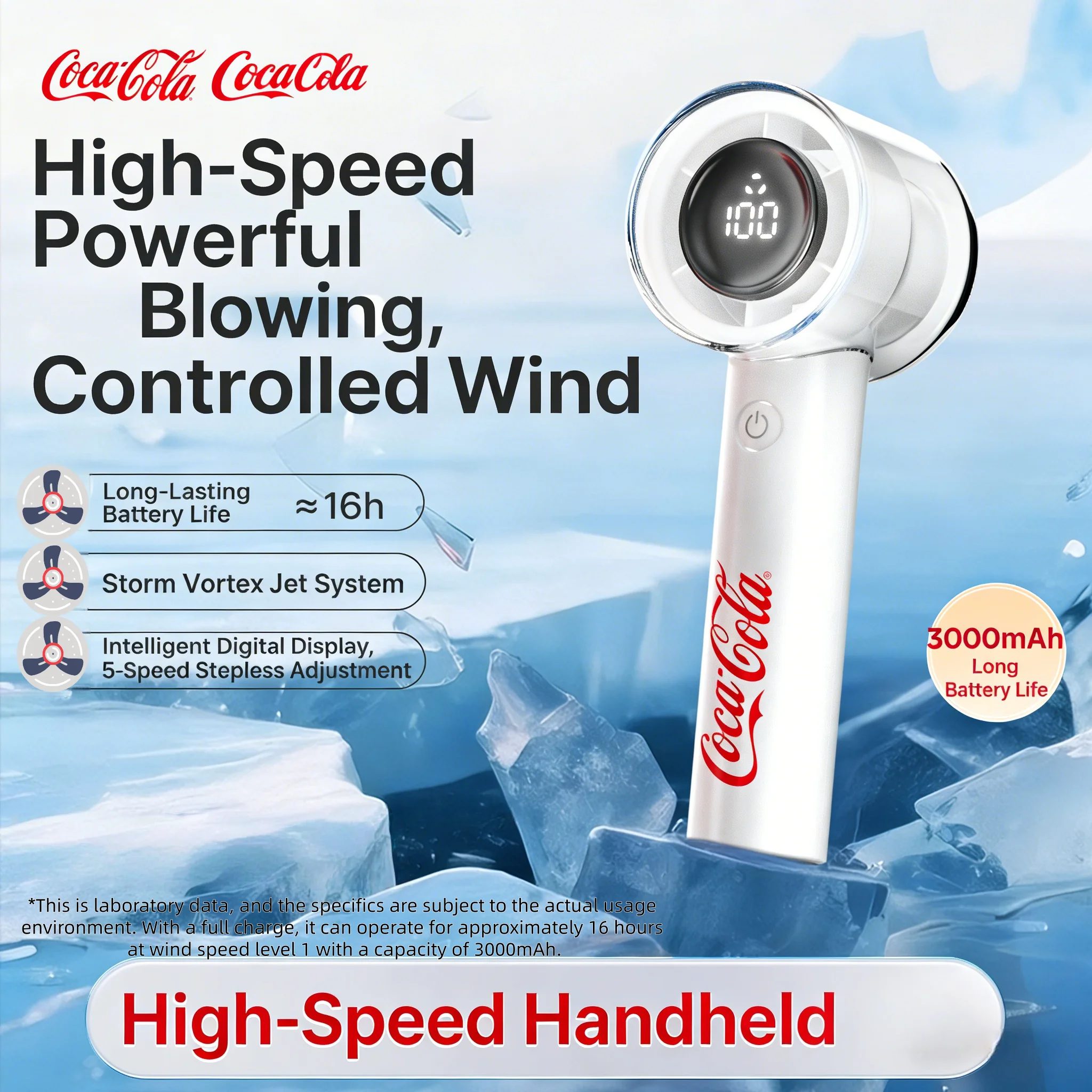 

Coca Cola Portable Hand Fan,5 Wind Speeds, Portable Silent High-speed Led Display Fan, USB Rechargeable Personal Highspeed Fans