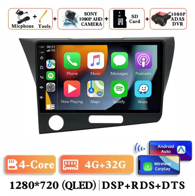 Android 16 autoradio voor Honda CRZ lhd 2010 - 2016, BT stereo, geen 2din video, draadloze Carplay, Auto ADAS, multimedia, 4G speler, DSP
