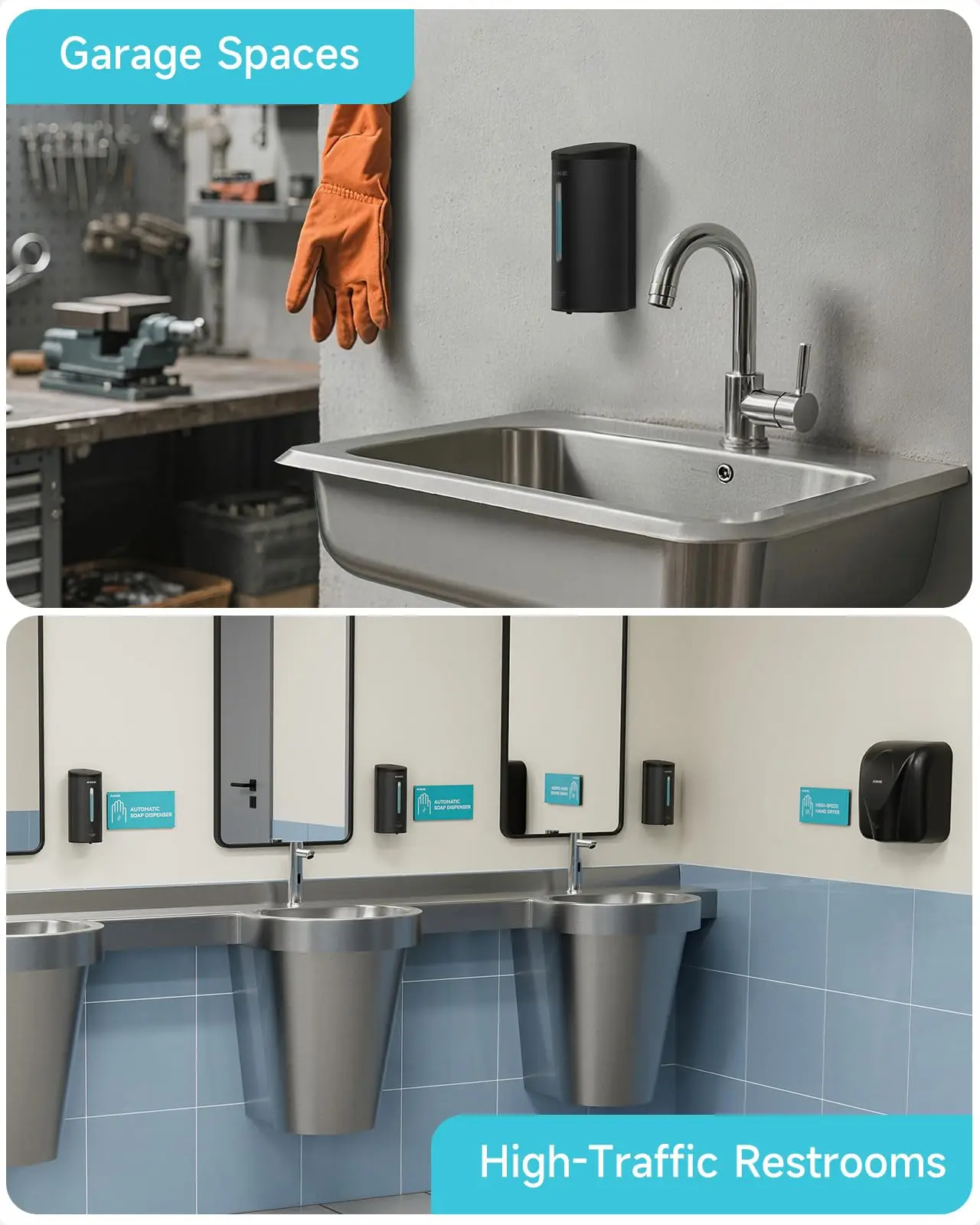 イケ自動壁掛け液体石鹸ディスペンサー、ステンレス鋼、手指消毒剤、センサー、バスルーム、800ml